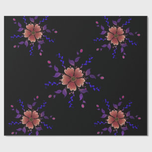 Custom Whimsical Copper and Purple Folk Art Floral Wrapping Paper