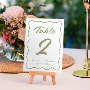 Custom Whimsical Hand Written Olive Green White Table Number