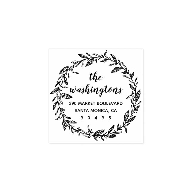 Custom Whimsical Laurel Wreath Return Address Rubber Stamp (Imprint)