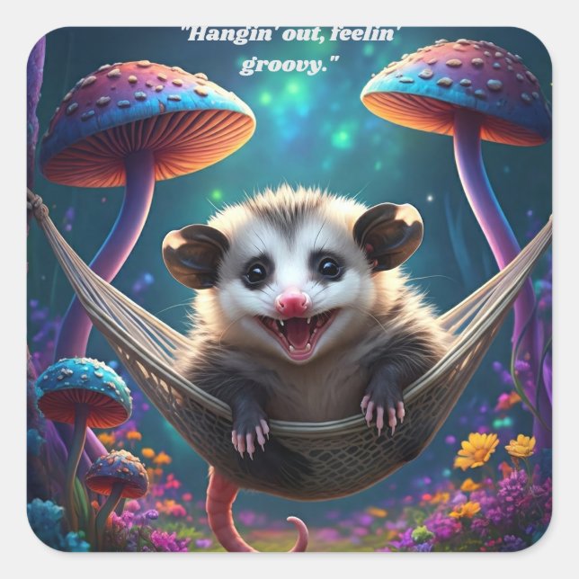 Custom Whimsical Opossum Psychedelic Hippie  Square Sticker (Front)