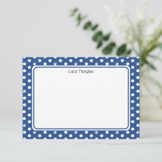 Custom Whimsical Paw Print Polka Dot Blue Note Card