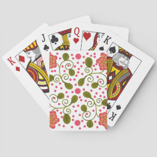 Custom Whimsical Pink Floral & Polka Dot Pattern Playing Cards