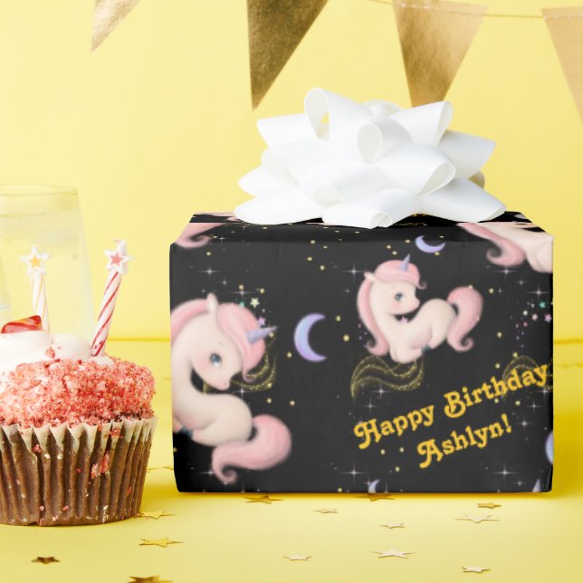 Custom Whimsical Pink Unicorn Girls Birthday |  Wrapping Paper (Birthday Party)