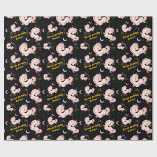 Custom Whimsical Pink Unicorn Girls Birthday Wrapping Paper