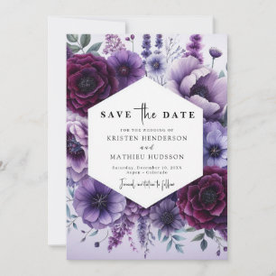 Custom Whimsical Purple Floral Wedding Save The Date