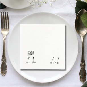 Custom Whimsical Wine Glasses Initials Wedding Napkin