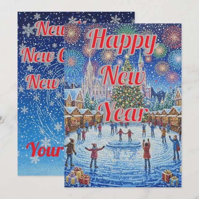 Custom Whimsical Winter Fireworks Holiday Card (Front/Back)