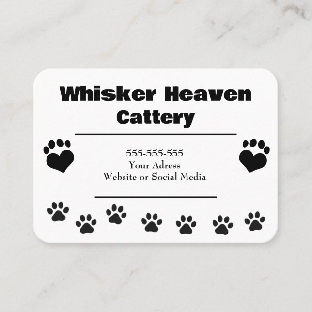 Custom Whisker Heaven Cattery Business Card  (Front)