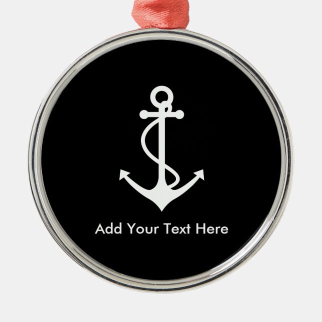 Custom White Anchor Add Your Own Text Metal Tree Decoration (Front)
