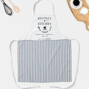 Custom, White and Blue Stripes, Farmhouse Kitchen Apron
