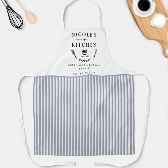 Custom, White and Blue Stripes, Farmhouse Kitchen Apron (Creator Uploaded)