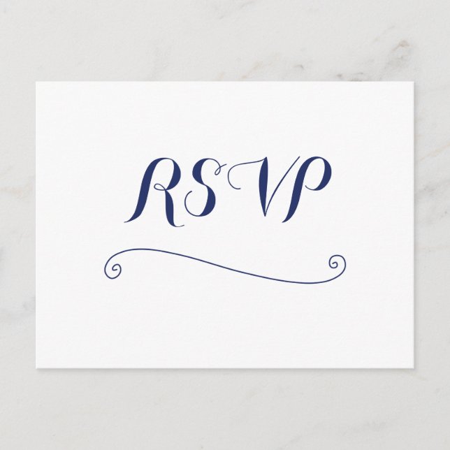 Custom White And Blue Wedding RSVP Postcards (Front)