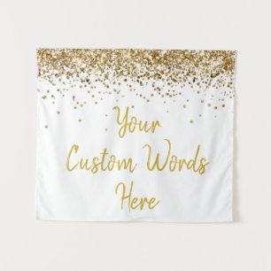 Custom White and Gold Birthday Party Photo Booth  Tapestry
