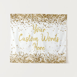Custom White and Gold Birthday Party Photo Booth Tapestry