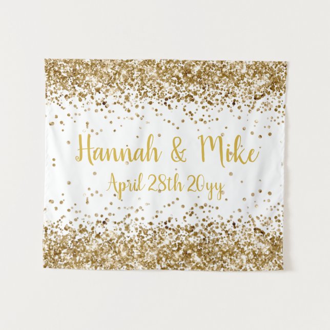 Custom White and Gold Wedding Backdrop Photo Booth Tapestry (Front (Horizontal))
