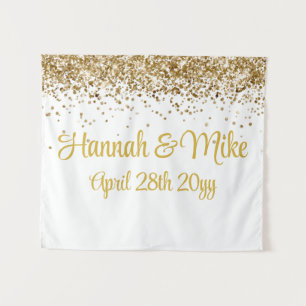 Custom White and Gold Wedding Backdrop Photo Booth Tapestry