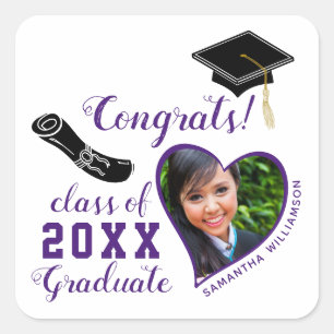 Custom White and Purple Class of 2025 Graduation Square Sticker