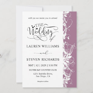 Custom White And Violet Purple Wedding Invitation