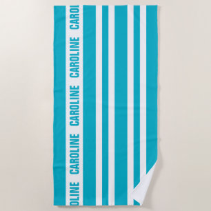 Custom White Aqua Turquoise Blue Stripes Pattern Beach Towel