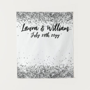 Custom White Black and Silver Wedding Photo Booth Tapestry