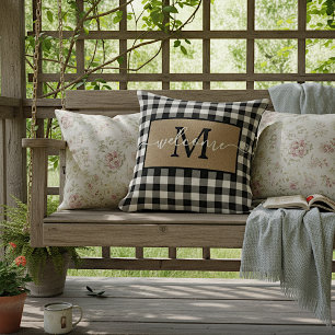 Custom White Black Buffalo Check Tartan Pattern Cushion