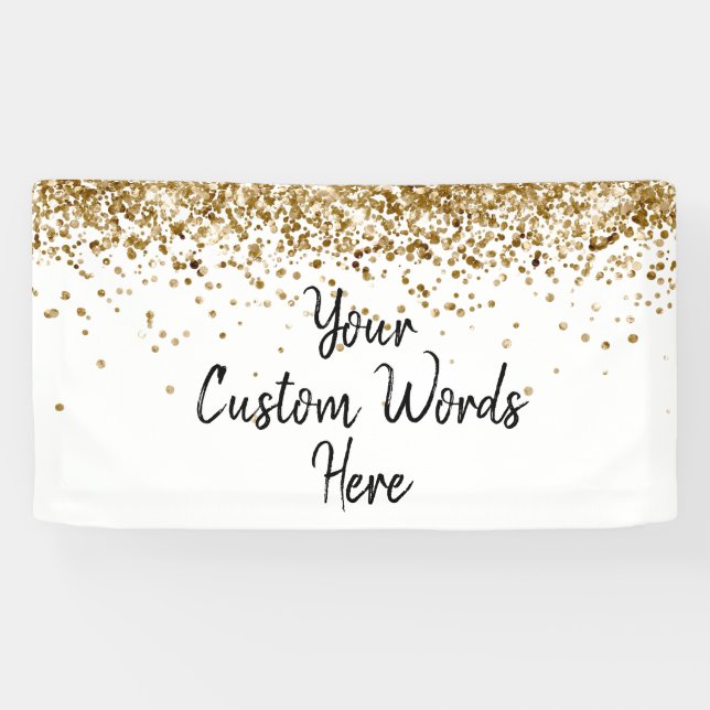 Custom White Black Gold Birthday Party Photo Booth Banner (Horizontal)