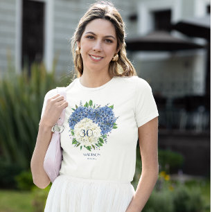 Custom White Blue Hydrangeas 30th Birthday Party T-Shirt