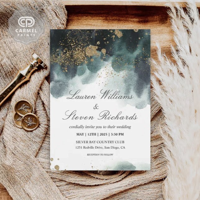 Custom White Blue Paint Black Gold Glitter Premium Invitation (Custom White Blue Paint Black Gold Glitter Premium Invitation)