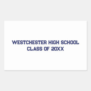 Custom white blue school and class year graduation rectangular sticker