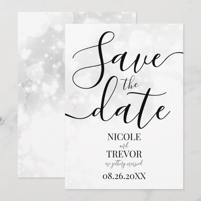 Custom White Bokeh Wedding Save The Date (Front/Back)