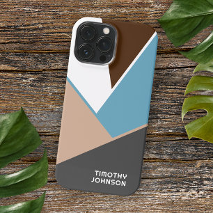 Custom White Brown Blue Grey Beige Block Art iPhone 15 Pro Max Case