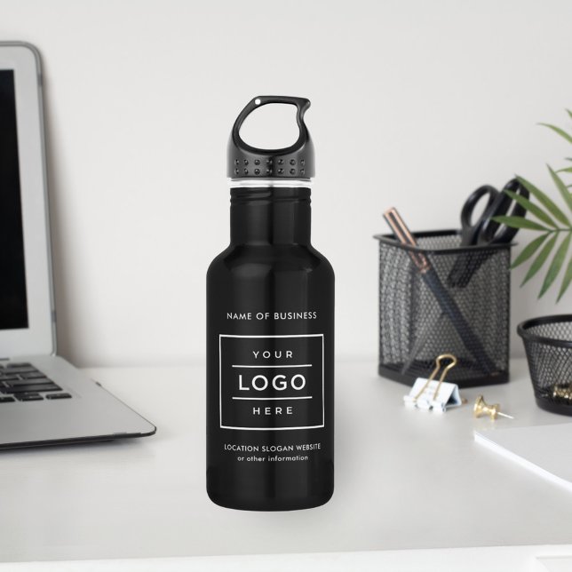 Custom White Business Logo Branded Black 532 Ml Water Bottle (Creator Uploaded)