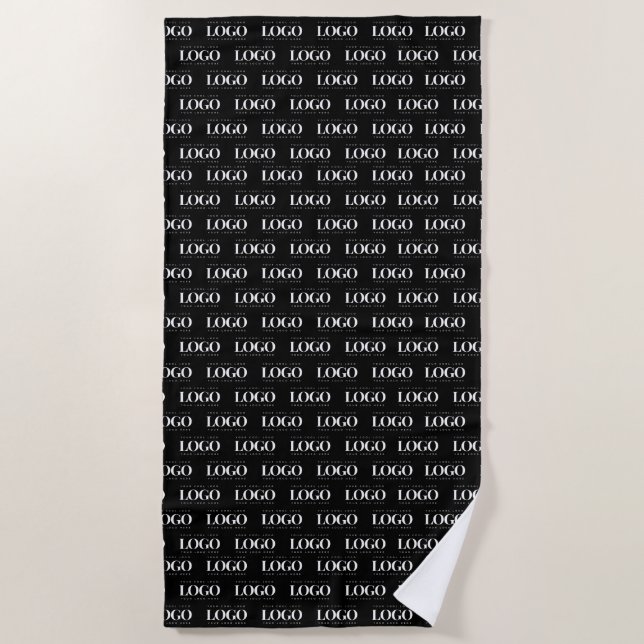 Custom White Business Logo on Black Pattern   Beach Towel (Front)