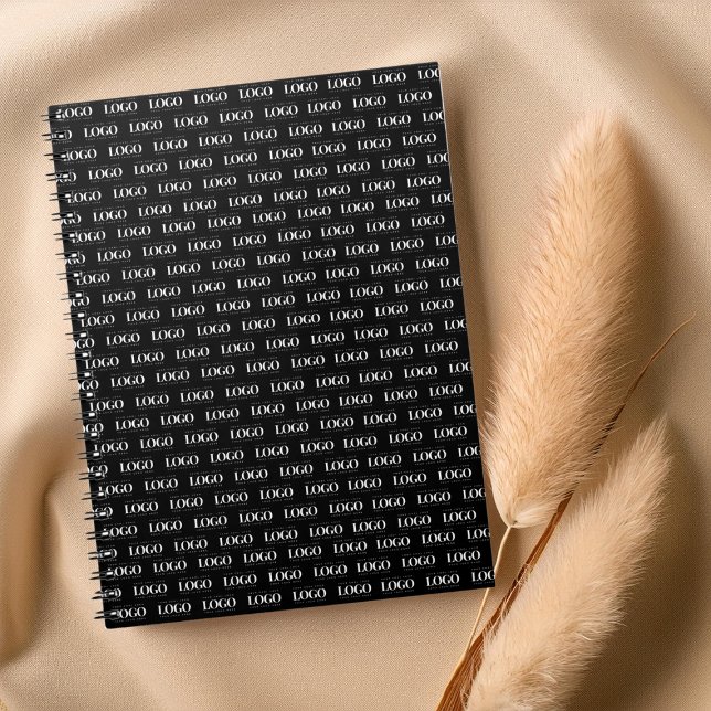 Custom White Business Logo on Black Pattern Notebook (Creator Uploaded)