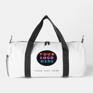 Custom White Business Logo & Text Fitness  Duffle Bag