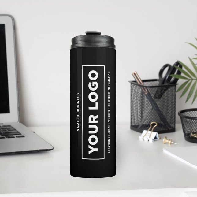 Custom White Business Name and Logo Black Branded Thermal Tumbler (Creator Uploaded)