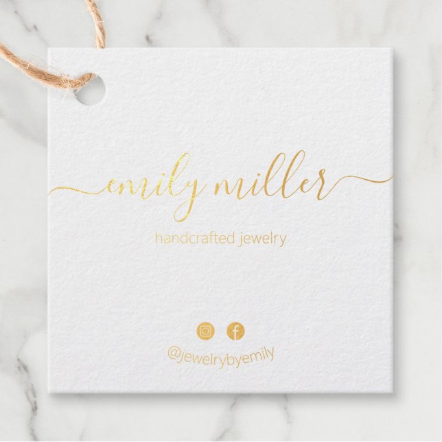 Custom White Calligraphy Script Gold Foil Hang Tag (Front)