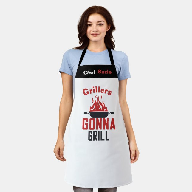 Custom White Chef Personaliized Name Foodie Meme Apron (Worn)