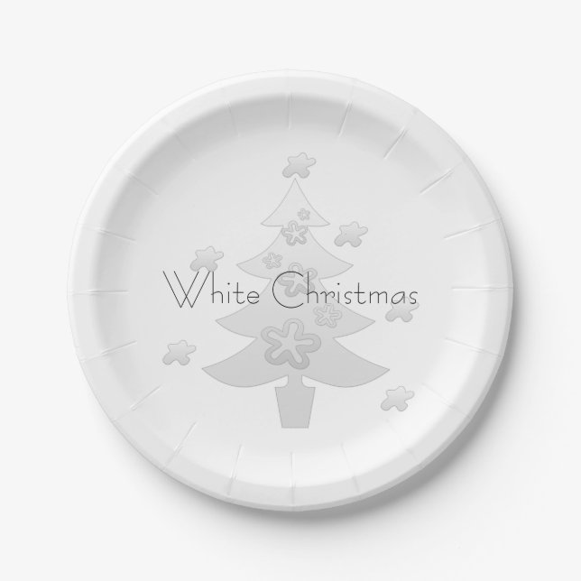 Custom White Christmas Silver Tree Paper Plate (Front)