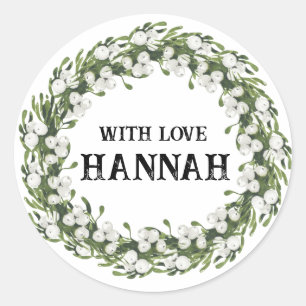 Custom White Christmas Wreath Sticker Tags