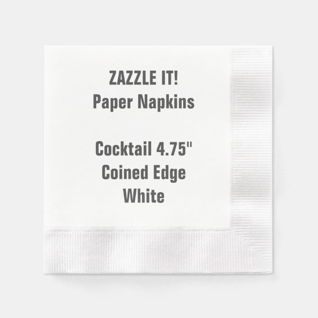 Custom WHITE Coined Cocktail Paper Napkin Blank (Front)