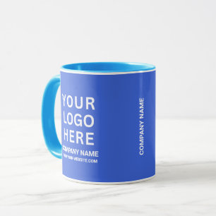 Custom White Company Logo on a Business Blue Mug