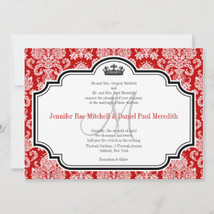 Custom White Damask Red Black Wedding Invitations