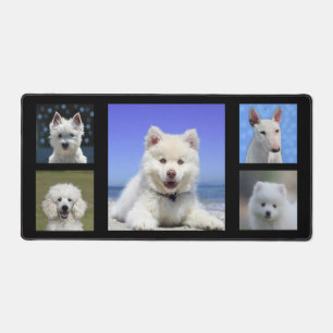 Custom White Dog Photos on Black Desk Mat