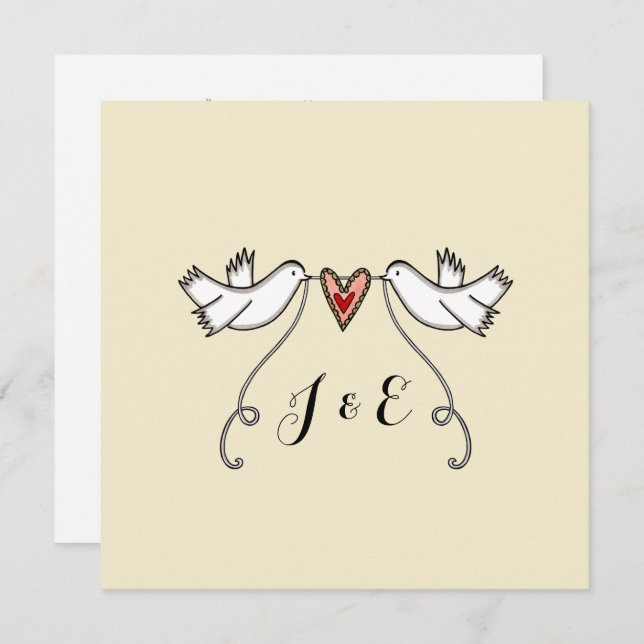 Custom White Doves Love Heart Wedding Invitation (Front/Back)