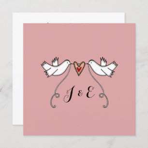 Custom White Doves Love Heart Wedding Invitation