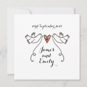Custom White Doves Love Heart Wedding Invitation