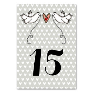 Custom White Doves Love Heart Wedding Table Number
