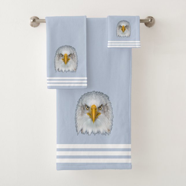 Custom White Eagle & Three Stripes on Light Blue Bath Towel Set (Insitu)