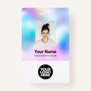 Custom White Employee Photo, Bar Code, Logo, Name ID Badge